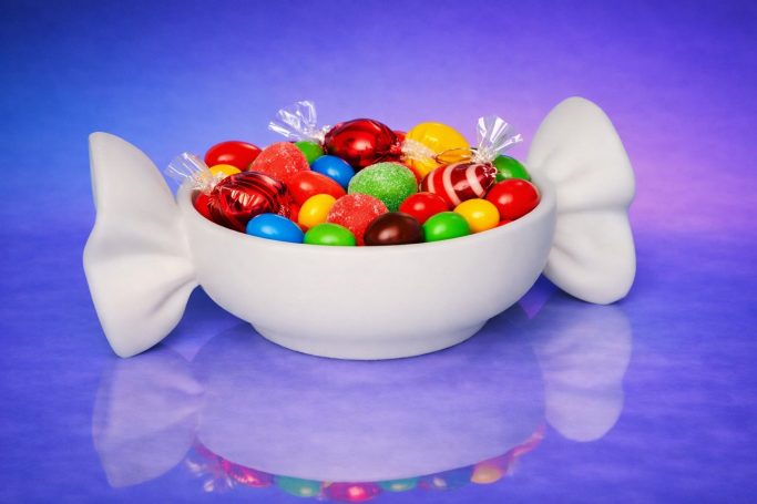 Personalisierbare 3D Bonbon-Schale mit Schleife – Made with Joy ✨