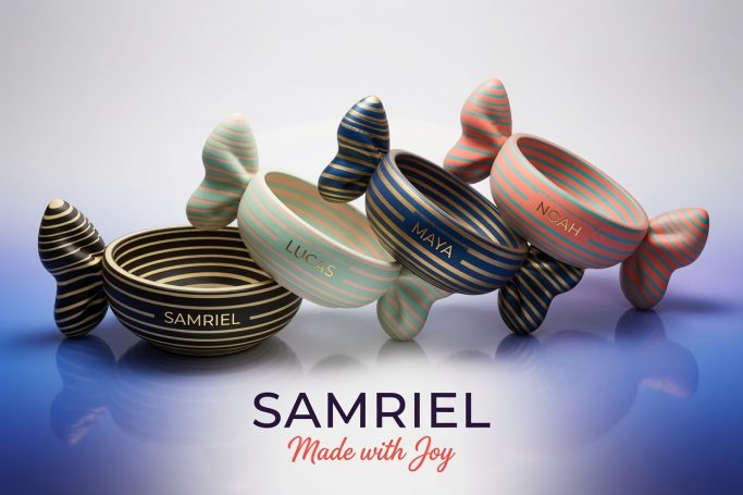 Personalisierbare 3D Bonbon-Schale mit Schleife – Made with Joy ✨